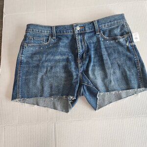 NWT Old Navy Women's Size 10 Boyfriend Midrise Blue Denim Shorts Silver Studs